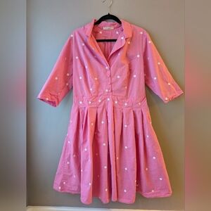 Wayward Fancies Pink Midi Dress with White Polka Dots 16